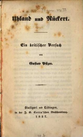 Uhland und Rückert : Ein kritischer Versuch