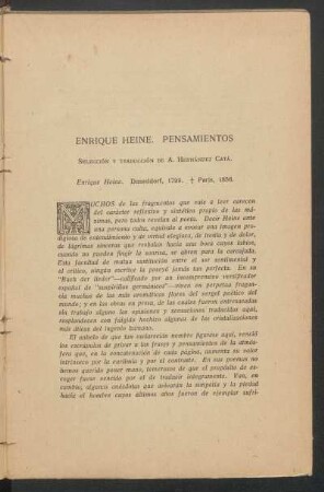 Enrique Heine, pensamientos : Selección y traducción de A. Hernández Catá.