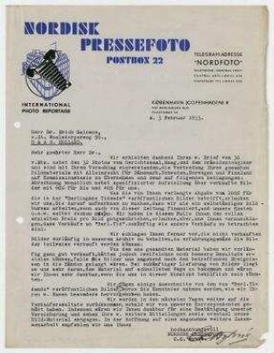 Brief von C.C. Kyhné, Nordisk Pressefoto, Kopenhagen an Erich Salomon