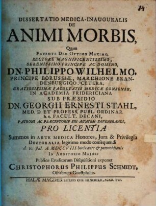 Dissertatio Medica-Inauguralis De Animi Morbis