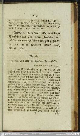 Nr. 67. G. M. Armfeldt an Fräulein Rudenschöld. Rom den 19ten October 1793