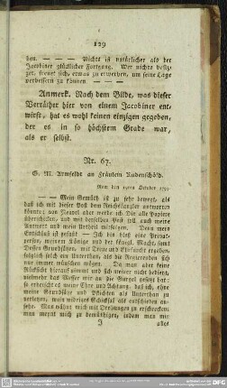 Nr. 67. G. M. Armfeldt an Fräulein Rudenschöld. Rom den 19ten October 1793