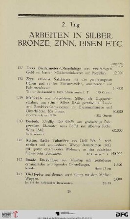 Arbeiten in Silber, Bronze, Zinn, Eisen etc. (Nr. 137-156)