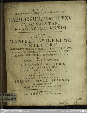 Dissertatio Inauguralis Medica De Haemorrhoidum Fluxu Nunc Salutari Nunc Autem Noxio