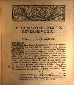 Ex historia medii aevi, de vita Sizzonis, comitis Kevernburgici disserit, simulque maecenates, fautores ac patronos bonarum litterarum ad audiendas orationes VI ... invitat Christianus Schoettgenius