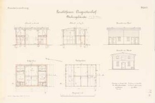 Leuchtfeuer Augustenhof, Nordborg: Nebengebäude: Ansichten, Grundrisse EG, DG, Schnitte 1:50