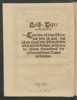 Leich-Text/ ex Ps. XXVII.