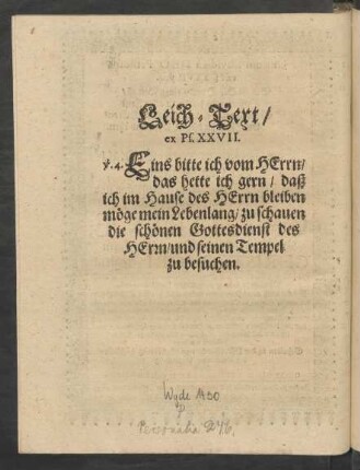 Leich-Text/ ex Ps. XXVII.
