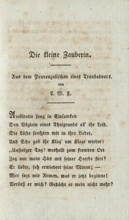 Die kleine Zauberin. Aus dem Provenzalischen eines Troubadours