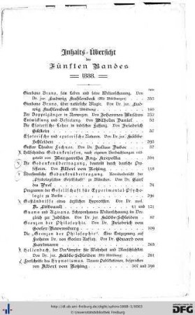 Inhalts-Übersicht des Fünften Bandes.