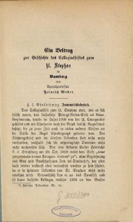 Ein Beitrag zur Geschichte des Collegiatstiftes zum heiligen Stephan in Bamberg