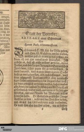 Statt der Vorrede: EXTRACT eines Schreibens Von Herrn Past. Neumeistern.