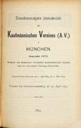 Jahresbericht des Kaufmännischen Vereins München von 1873 e.V. : umfassend den Zeitraum .... 18. 1891/92 (1892)