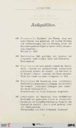 Antiquitäten (Nr. 103-121)