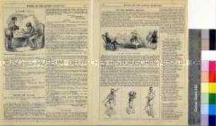 Seite mit Karikaturen aus dem "Punch" auf den Skandal um Ludwig I. König von Bayern, seine Geliebte Lola Montaz und seine Minister sowie auf das Verhältnis zwischen den Politikern Benjamin Disraeli und George Cavendish-Bentinck (in englischer Sprache).