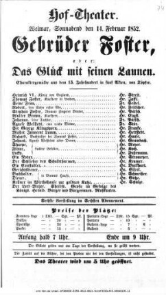 Gebrüder Foster, oder: Das Glück mit seinen Launen