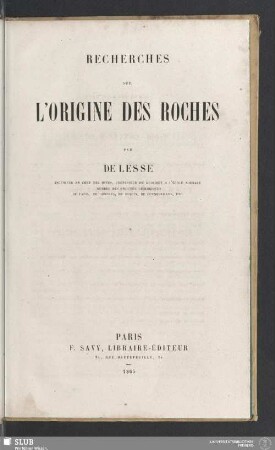 Recherches sur l'origine des roches