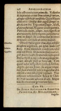 Cap. VI. De Finia Angelorum Essentia Potentia Et Multitudine