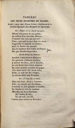 Tableau des trois journées