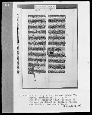 Bibel — Initiale E (t factum), darin die Vision des Ezechiel, Folio 313recto