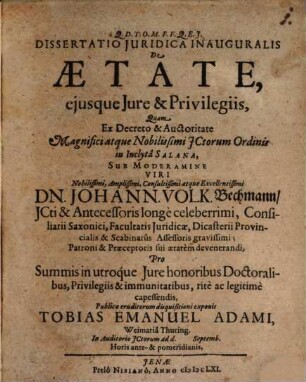 Dissertatio juridica inauguralis de aetate, ejusque jure et privilegiis