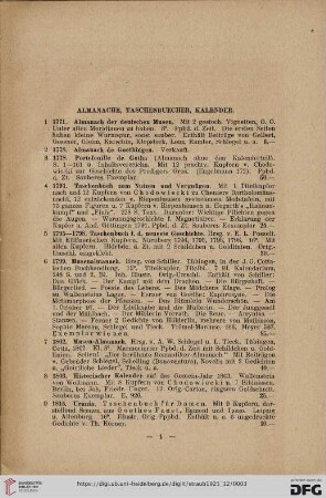 Almanache, Taschenbücher, Kalender (Nr. 1-72)