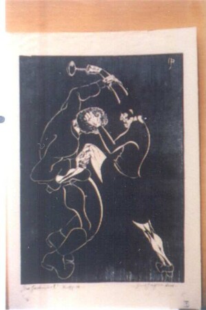 Geschwister, kämpfend (Die Geschwister II). Linolschnitt (1927; H. Rose)