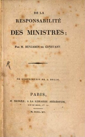 De la Responsabilité des Ministres