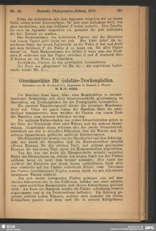 Giessmaschine für Gelatine-Trockenplatten
