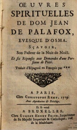 Oeuvres spirituelles de Jean de Palafox, Scavoir, son Pasteur de la Nuit de Noel