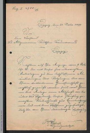 Schreiben des königlichen Amtsgerichts Leipzig an den Vorstand des Allgemeinen Deutschen Frauenvereins in Leipzig