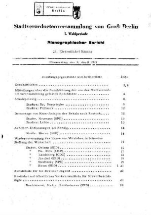 Nr. 23, 3. April 1947, Ordentliche Sitzung