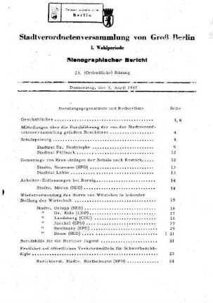 Nr. 23, 3. April 1947, Ordentliche Sitzung