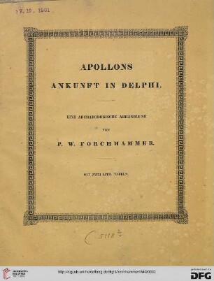 Apollons Ankunft in Delphi : [eine archeologische Abhandlung]