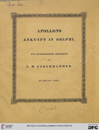 Apollons Ankunft in Delphi : [eine archeologische Abhandlung]