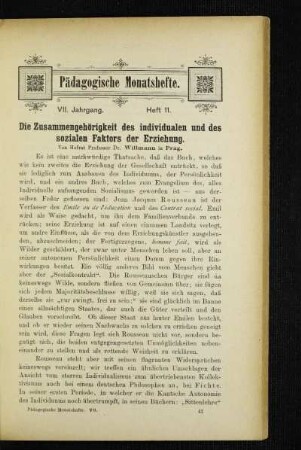 ¬Die¬ Zusammengehörigkeit des individualen und des sozialen Faktors der Erziehung