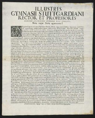 Illustris Gymnasii Stuttgardiani Rector Et Professores...