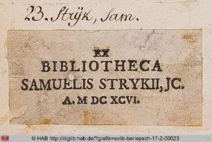 Exlibris des Samuel Stryk