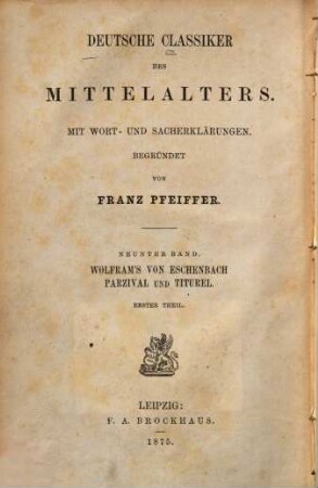 Wolfram's von Eschenbach Parzival und Titurel, 1