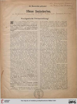 Teil 1: ... Sendschreiben über Troja: Offenes Sendschreiben