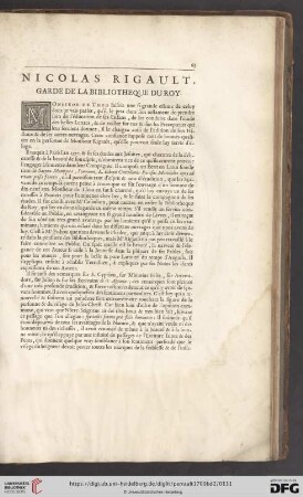 Nicolas rigault, garde de la bibliotheque du roy
