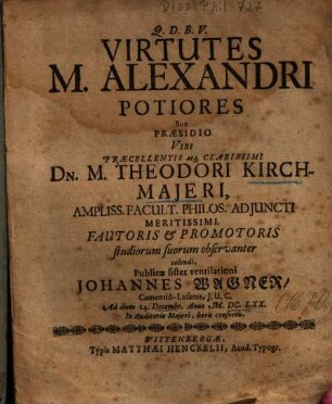 Virtutes M. Alexandri Potiores