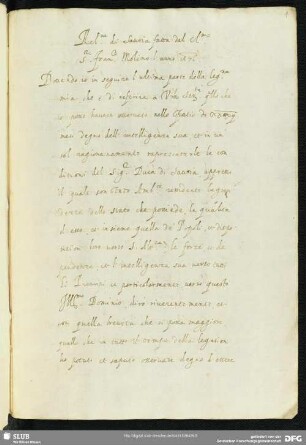 [Text:] Relazione di Savoia fatta dal clarissimo signor Francesco Molino l’anno 1576