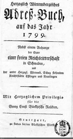 1799: Württembergisches Adressbuch, 1799