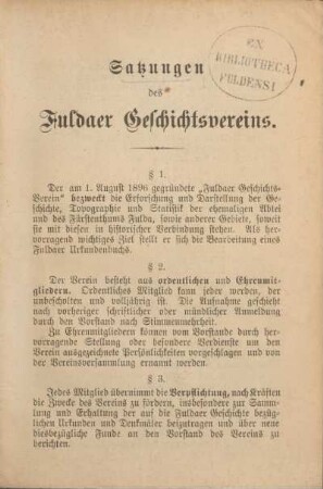 Satzungen des Fuldaer Geschichtsvereins