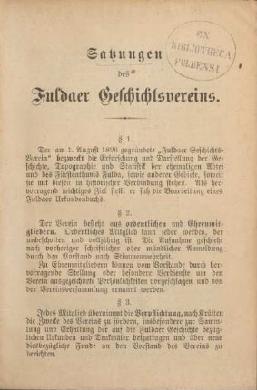 Satzungen des Fuldaer Geschichtsvereins
