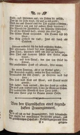 Von den Eigenschaften eines tugendhaften Frauenzimmers.