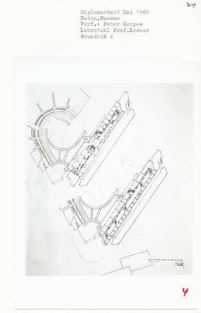 Botanisches Museum (Diplomarbeit bei Willy Kreuer): Grundriss + 6.10 und + 10.60, 1:200