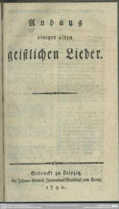 Anhang einiger alten geistlichen Lieder