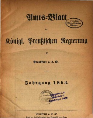 Amtsblatt der Regierung zu Frankfurt a.d. Oder. 1863